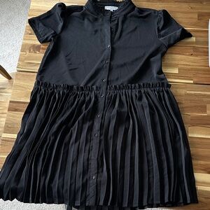 Black Pleated Button-Up Dress